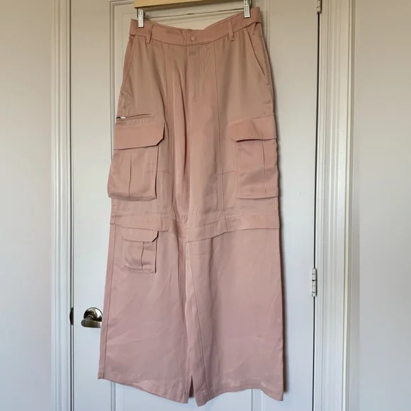 NWT Zara pink satin effect carpenter cargo pants viscose 9663/042/622 medium - Picture 5 of 10